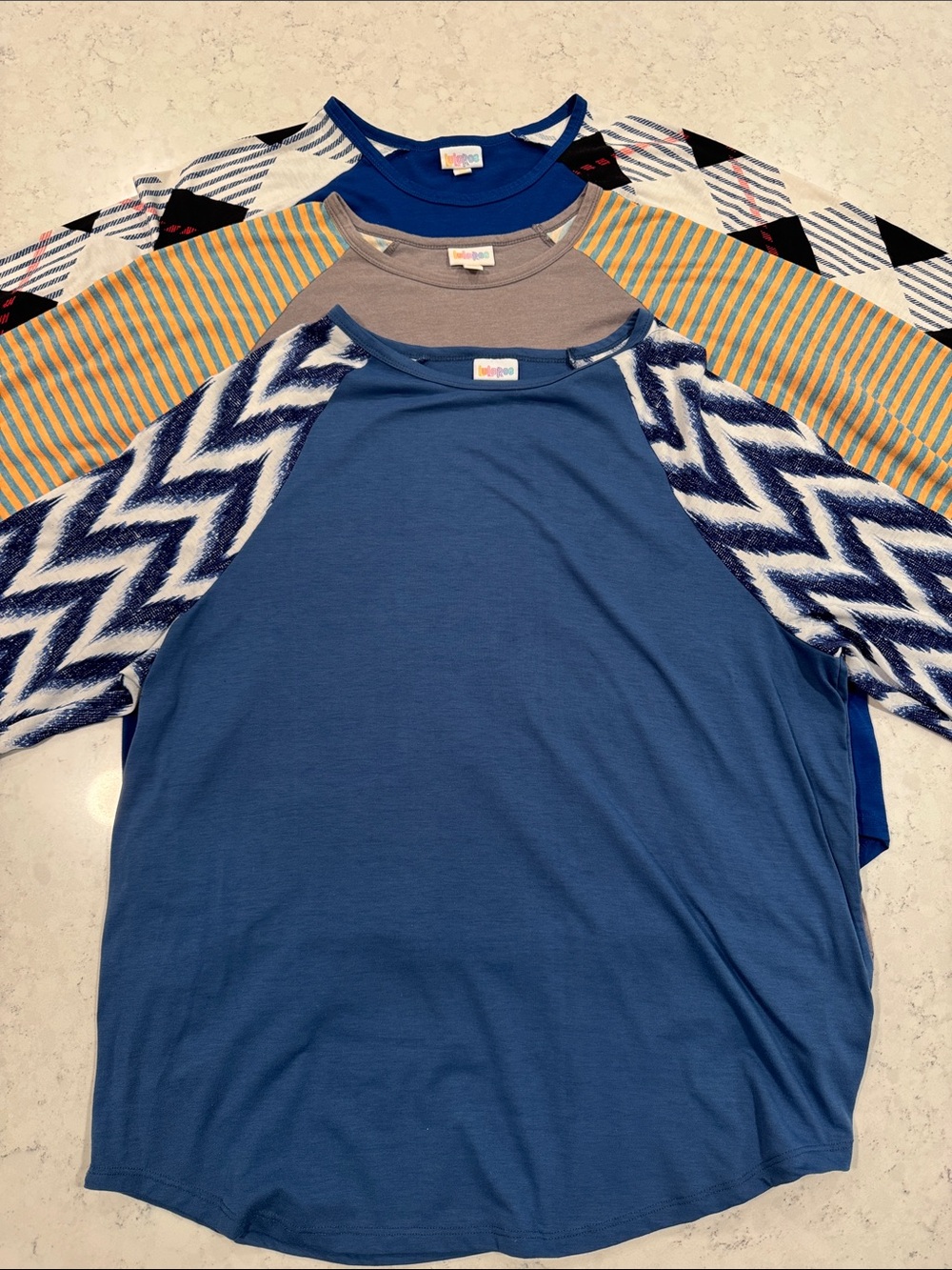 Lot of 3 LuLaRoe Randy Women's 3XL Raglan 3/4 Baseball Sleeve Stripes Geometric